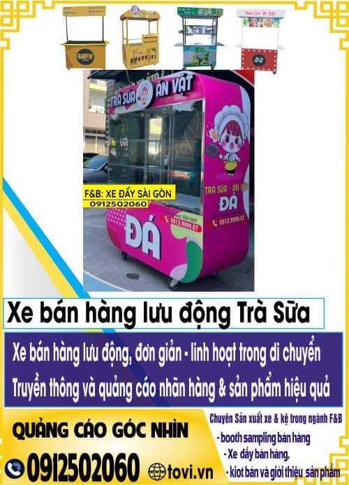 mẫu xe đẩy trà sữa lưu động Sài Gòn tphcm